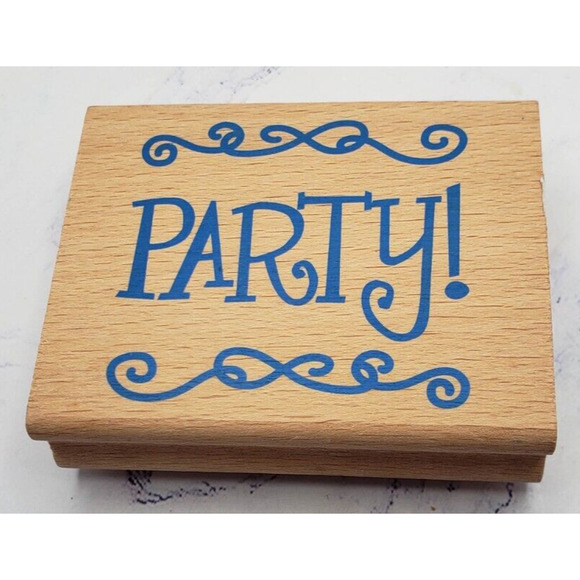 Party Scroll Wood Mounted Rubber Stamp Greenbrier - Picture 1 of 7